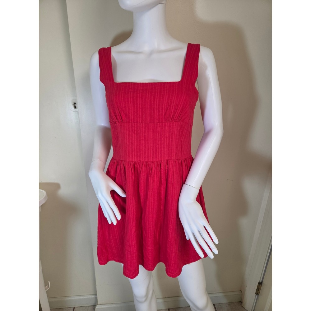 White Fox Red‎ Cotton Square Neck Mini Dress Sleeveless Textured Stripe Medium